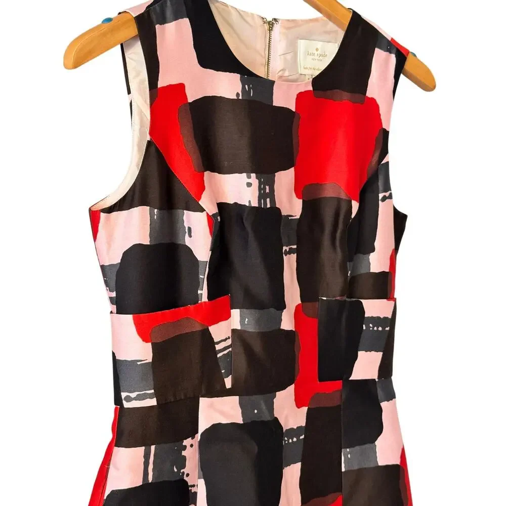Kate Spade Marti Bow-Back Multi Colored Red Black Dress Womens size 6
